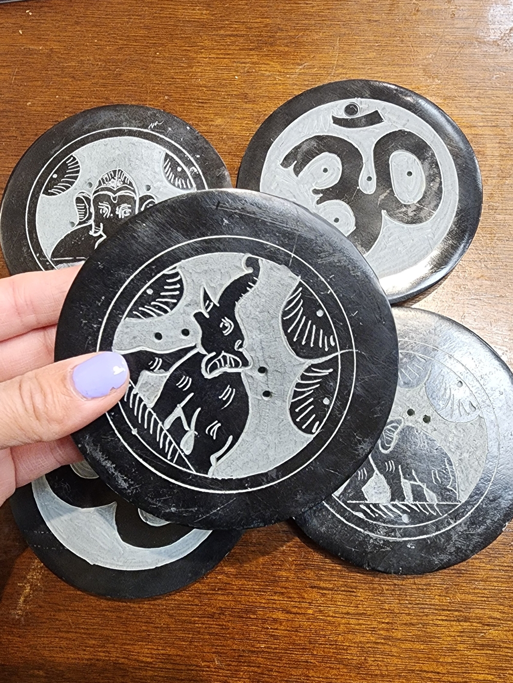 Handcrafted Black and Silver Elephant Coasters - Set of 5